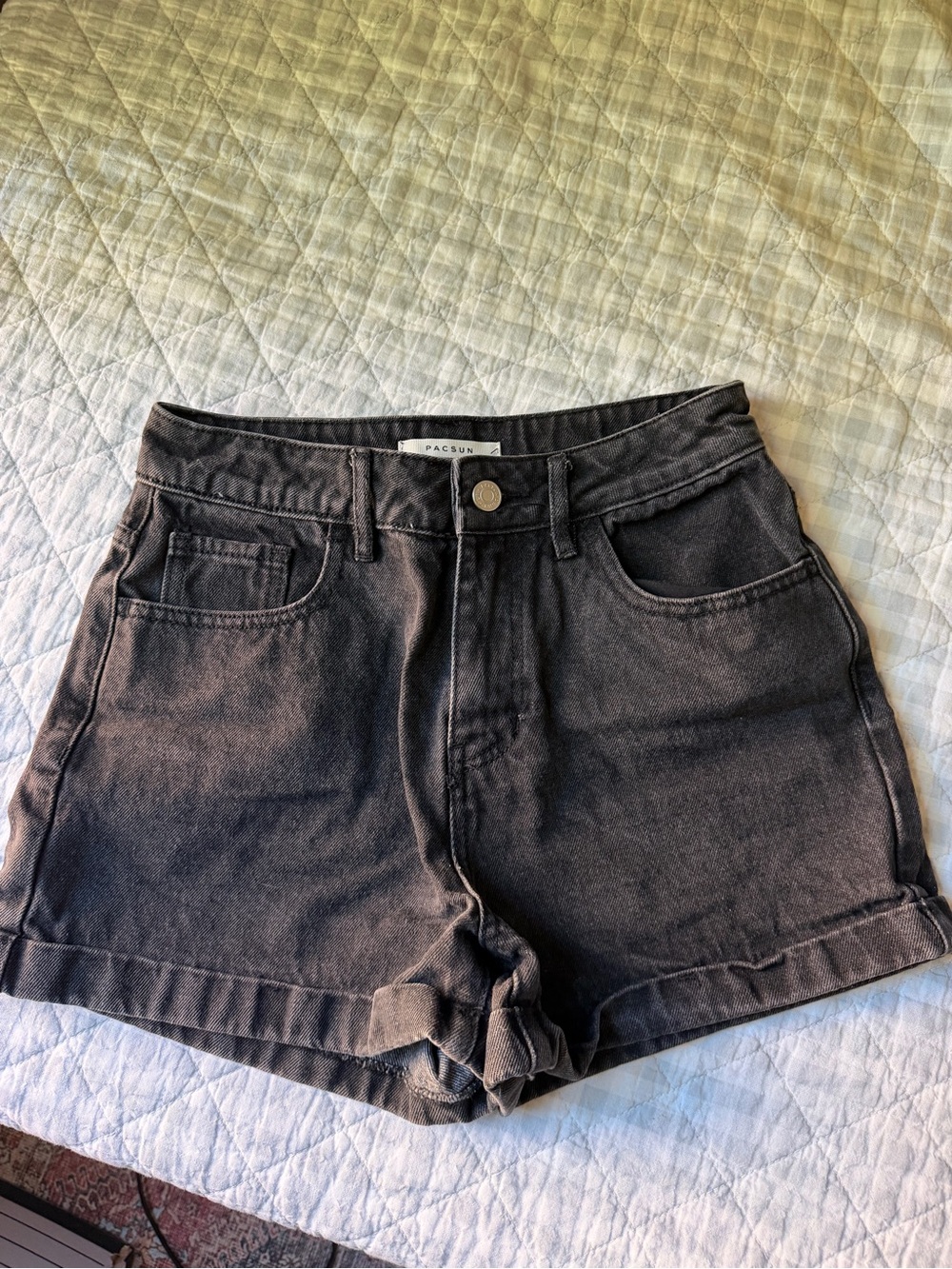PacSun Black High-Rise Rolled Hem Denim Shorts